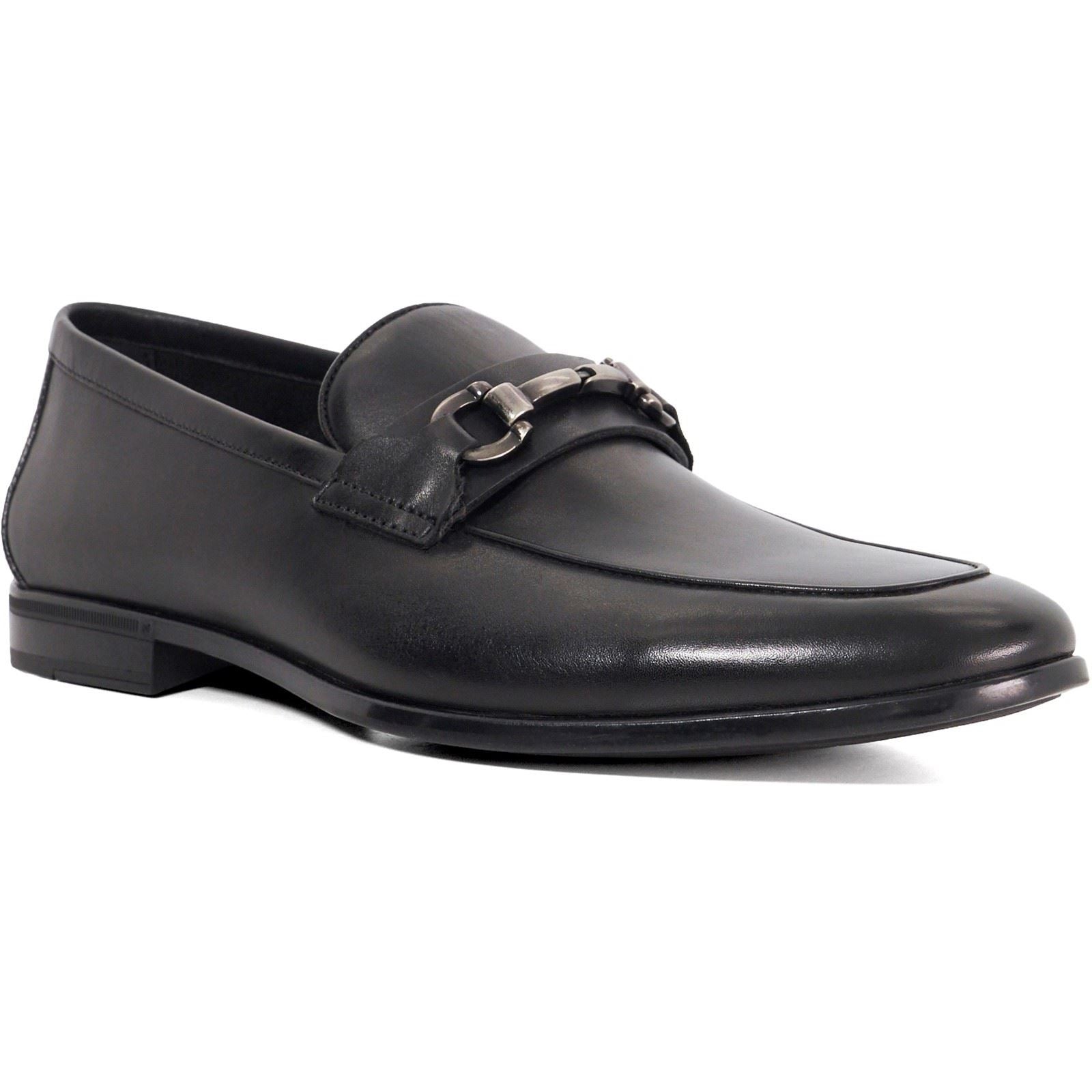 Dune Seymore Leather Men's Black Slip-On Shoes