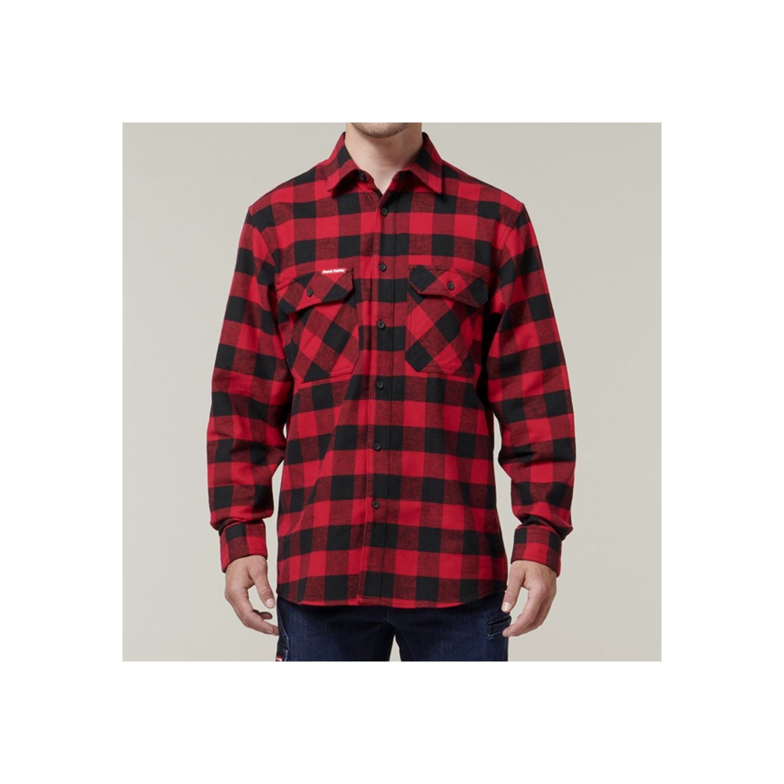 Hard Yakka Long Sleeve Check Flannel Cotton Men's Red Casual Shirt