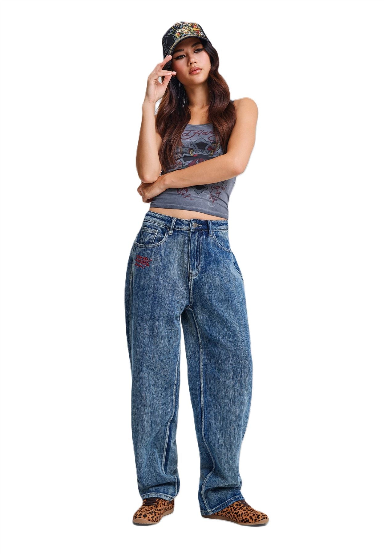 Ed Hardy Crawling Dragon Washed Women's Mid Blue Jeans