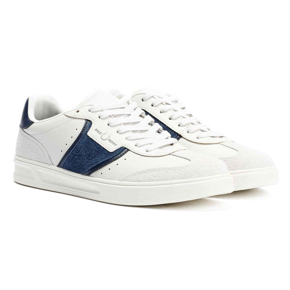 Fred Perry B4 Textured Leather/Suede Men's Porcelain/Blue Sneakers