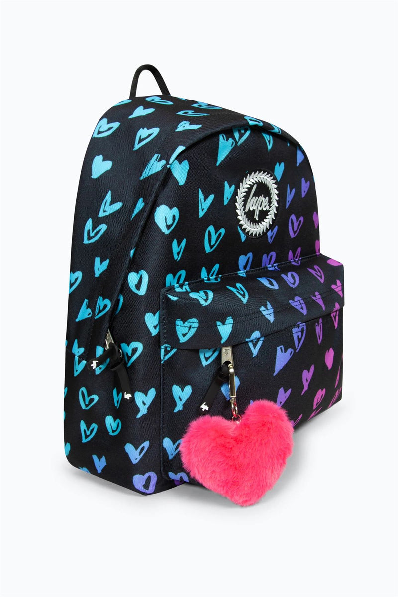 Hype Iconic Girl's Black Scribble Hearts Backpack