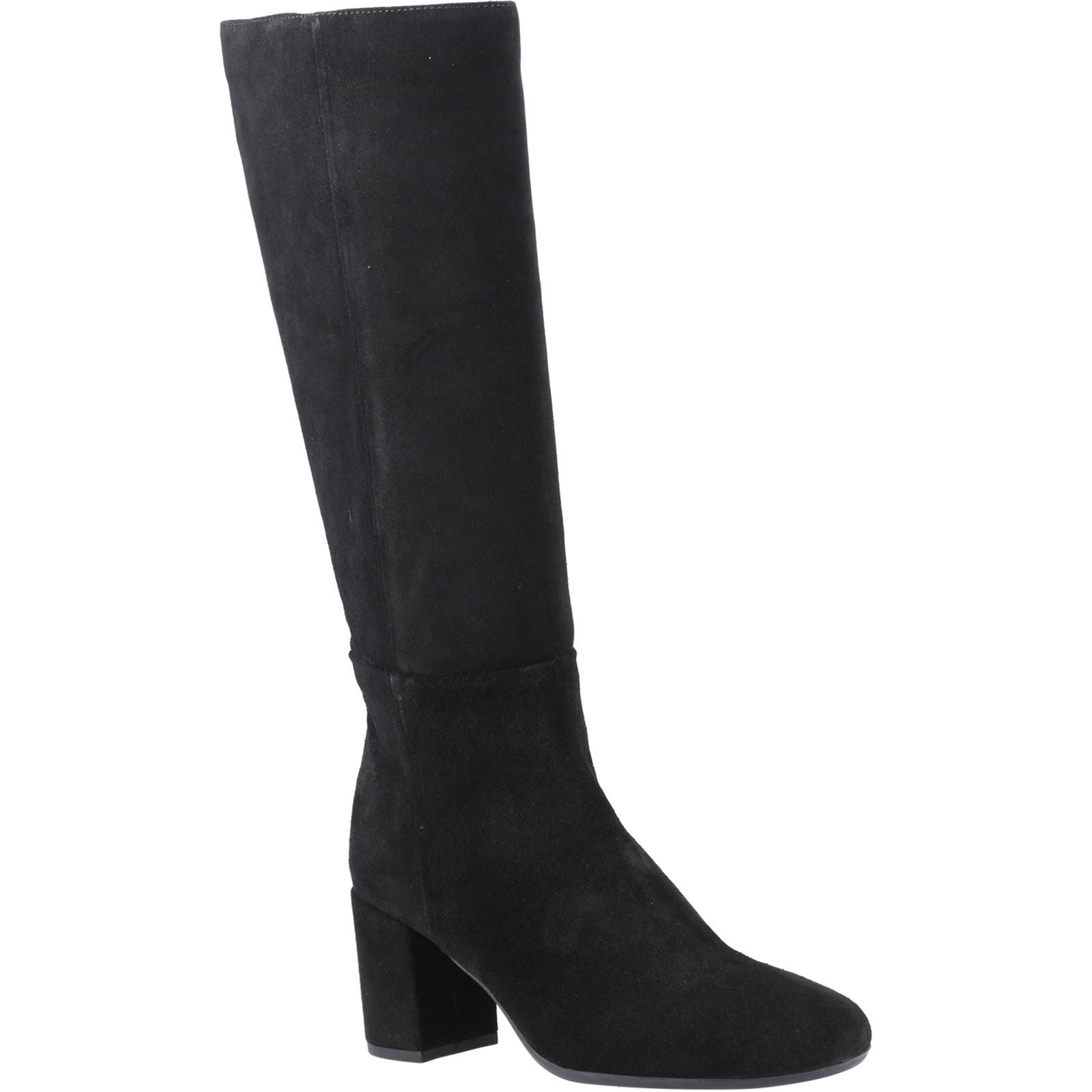 Hush Puppies Oprah Suede Long Leather Women's Black Heeled Knee High Boots
