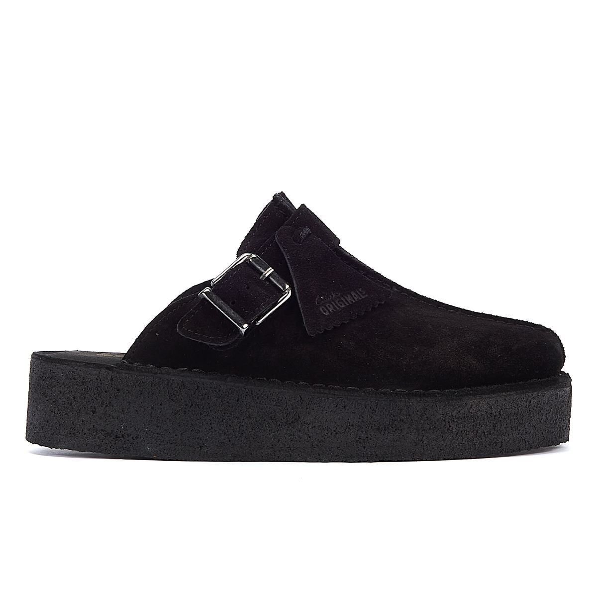 Clarks Original Trek Wedge Women's Black Suede Mules