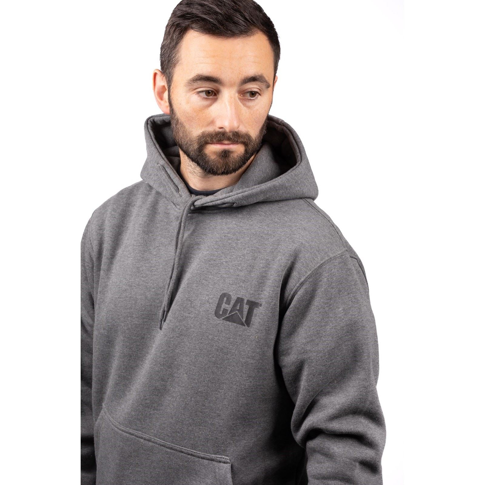 Caterpillar Trademark Banner Cotton Men's Grey Hooded Sweatshirt
