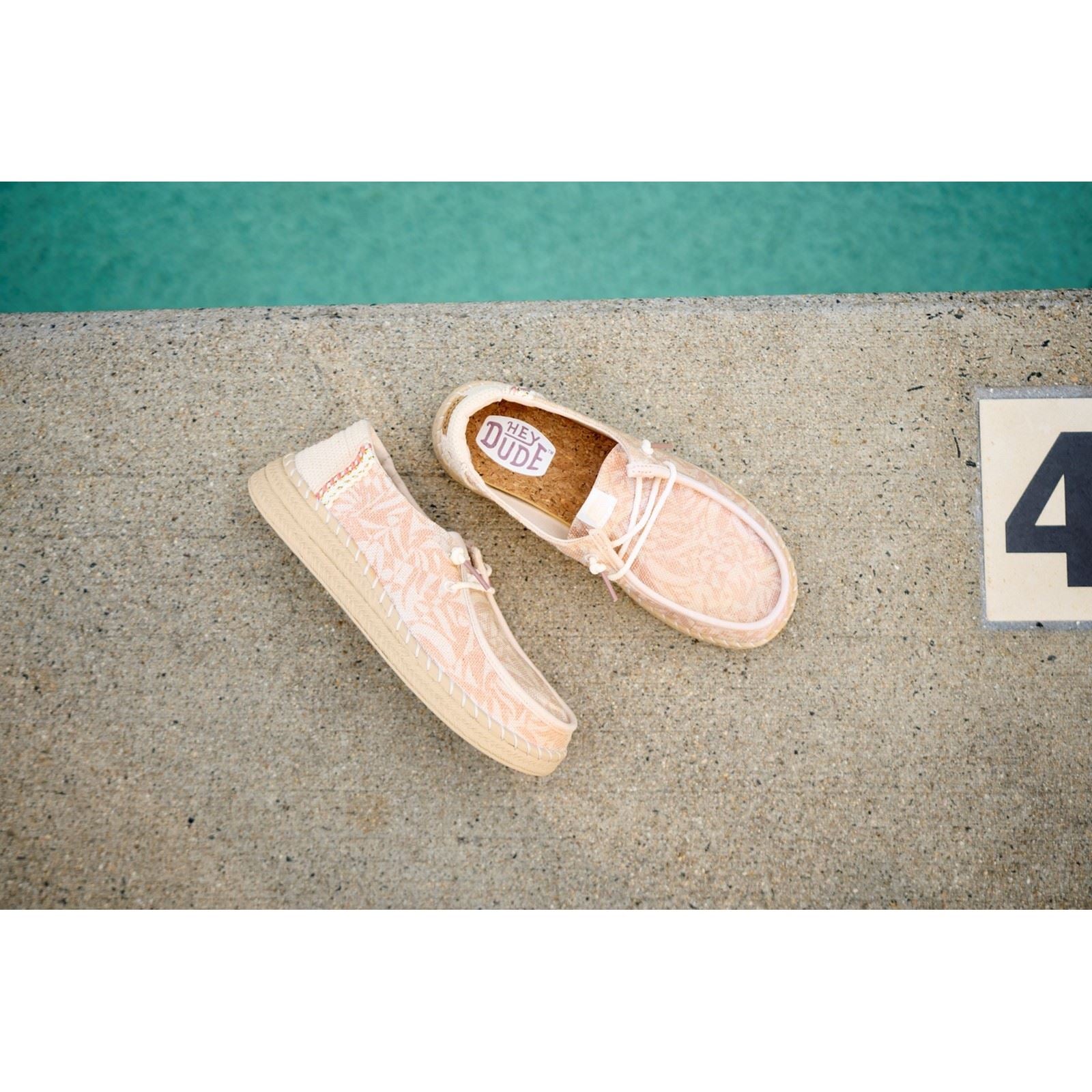 HEYDUDE Wendy Espadrille Retro Palm Cotton Blend Women's Pale Pink/White Espadrilles