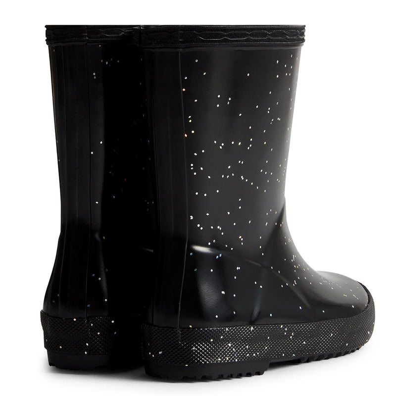 Hunter Kids First Giant Glitter Rubber Black Wellington Boots