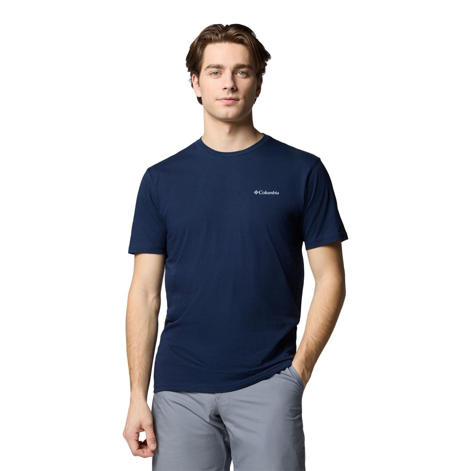 Columbia North Cascades Short Sleeve Tee Cotton Men's Blue Short Sleeve T-Shirts