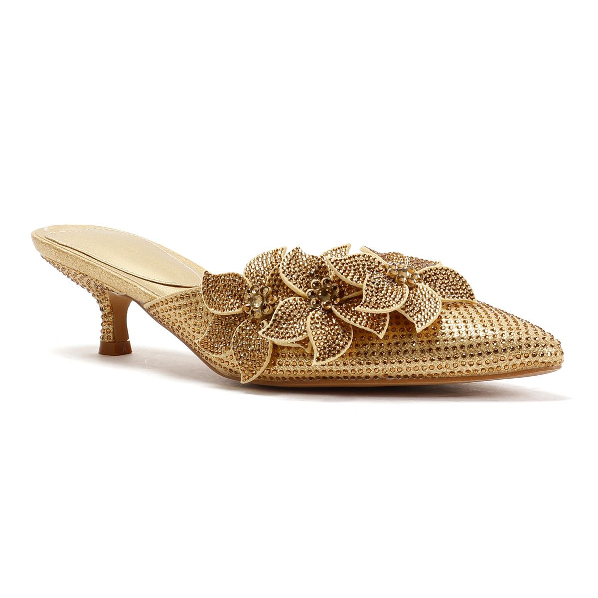 French Connection Victoria Velvet Kitten Heel Women's Gold Mules