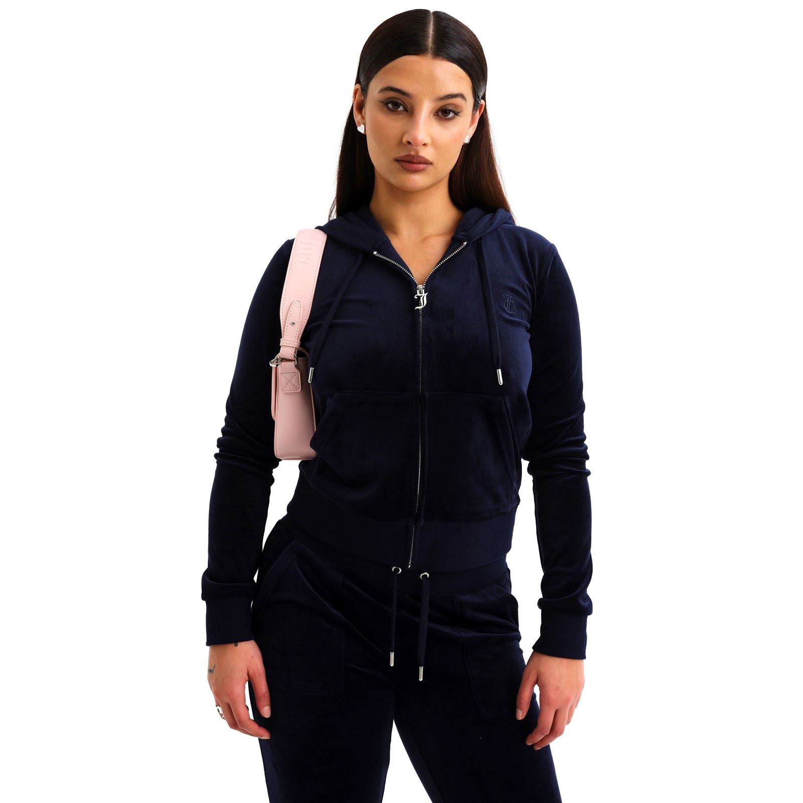Juicy Couture Robertson Classic Jacket Polyester Women's Blue Hooded Sweatshirt
