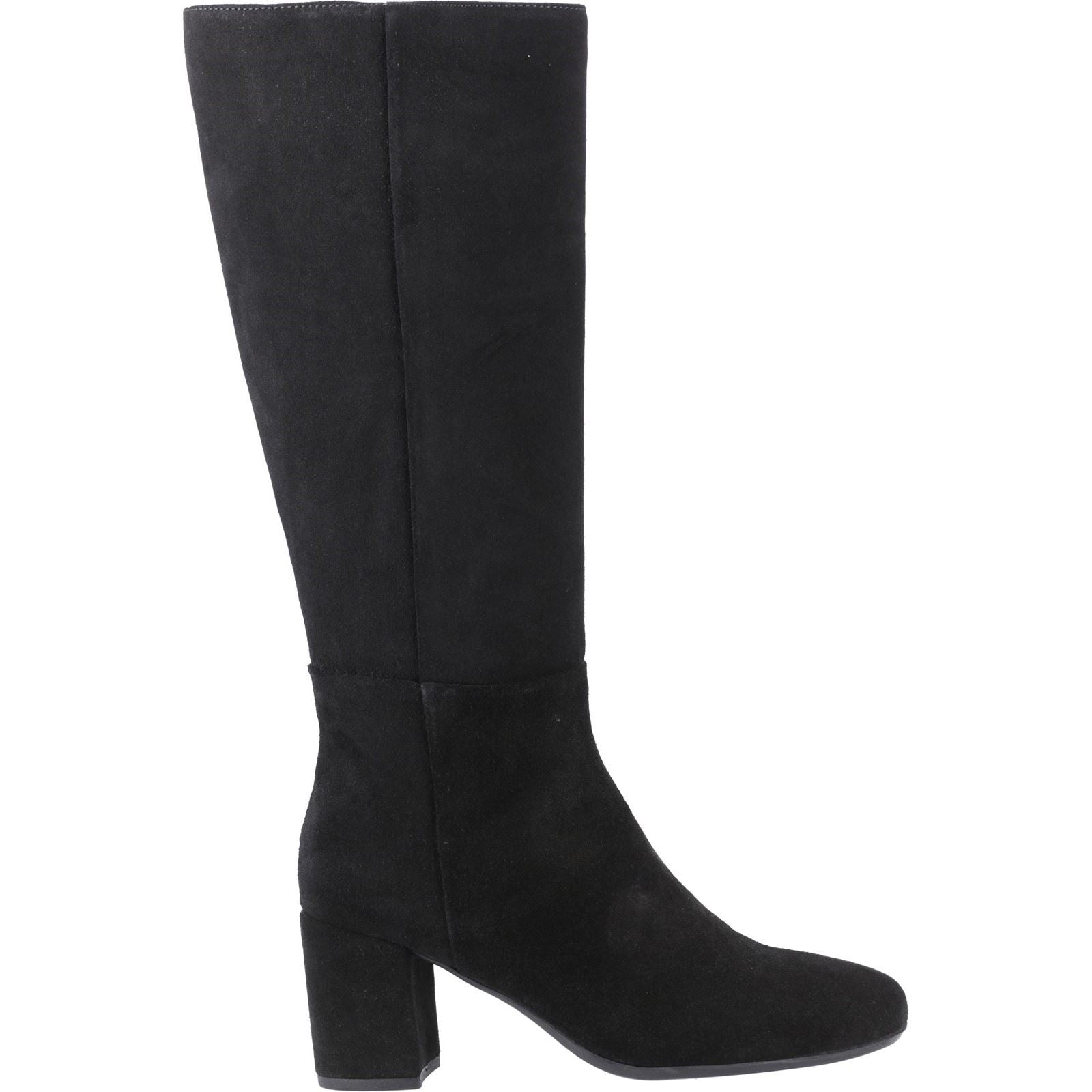 Hush Puppies Oprah Suede Long Leather Women's Black Heeled Knee High Boots