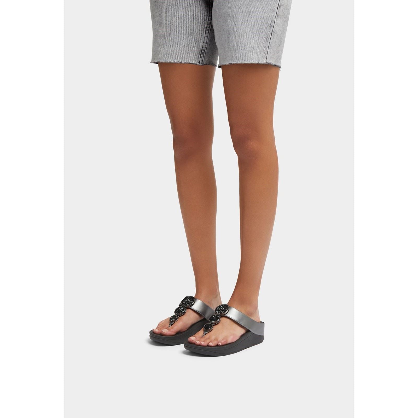 Fitflop Halo Polyurethane Women's Pewter Black Sandals