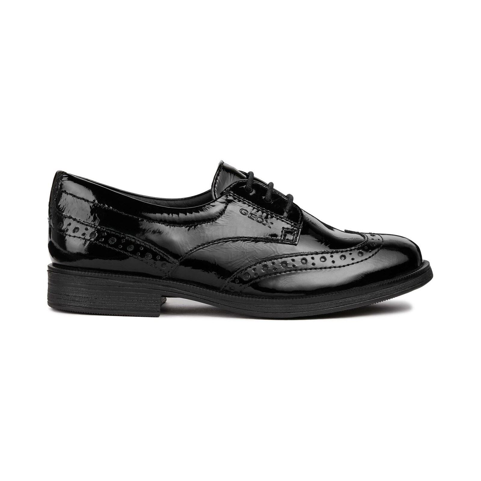Geox J Agata D Leather Girl's Black Patent Brogues