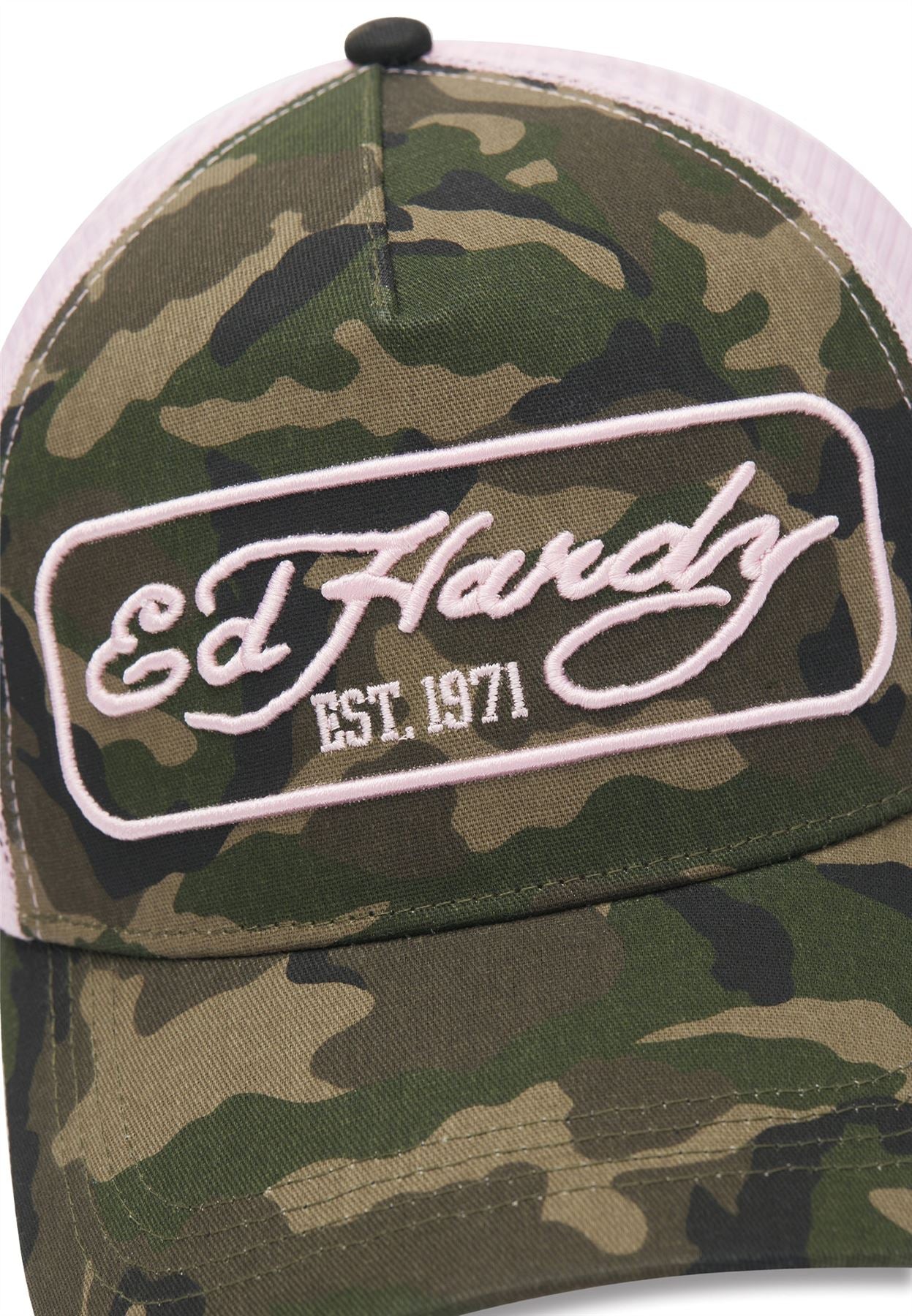 Ed Hardy 1971 Camo 5 Panel Trucker Green Caps