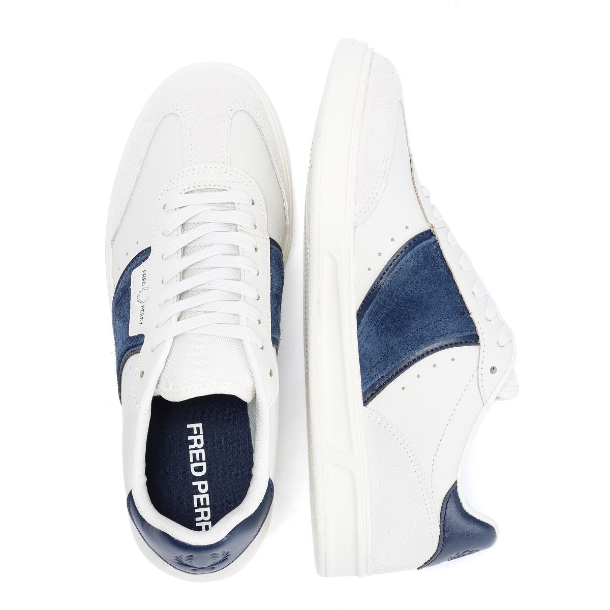 Fred Perry B4 Textured Leather/Suede Men's Porcelain/Blue Sneakers