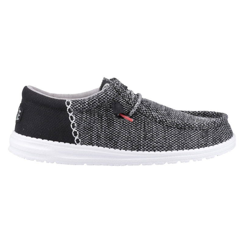 HEYDUDE Wally Funk Open Mesh Synthetic/Spandex/Cotton Men's Black/White Boat Shoes