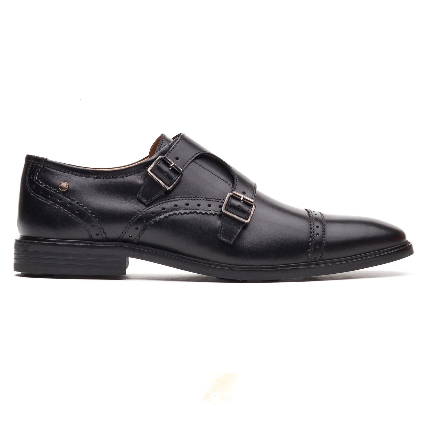 Base London Henley Monk Leather Men's Black Double Monk Shoes
