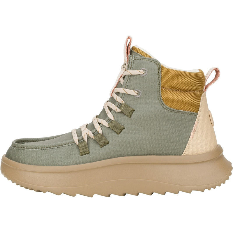 HEYDUDE Wendy Peak Apres PU Coated Canvas Women's Olive Boots