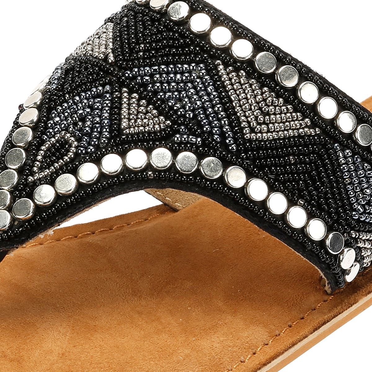 Tower London Wide Vamp Toepost Women's Black Metallic Sandals
