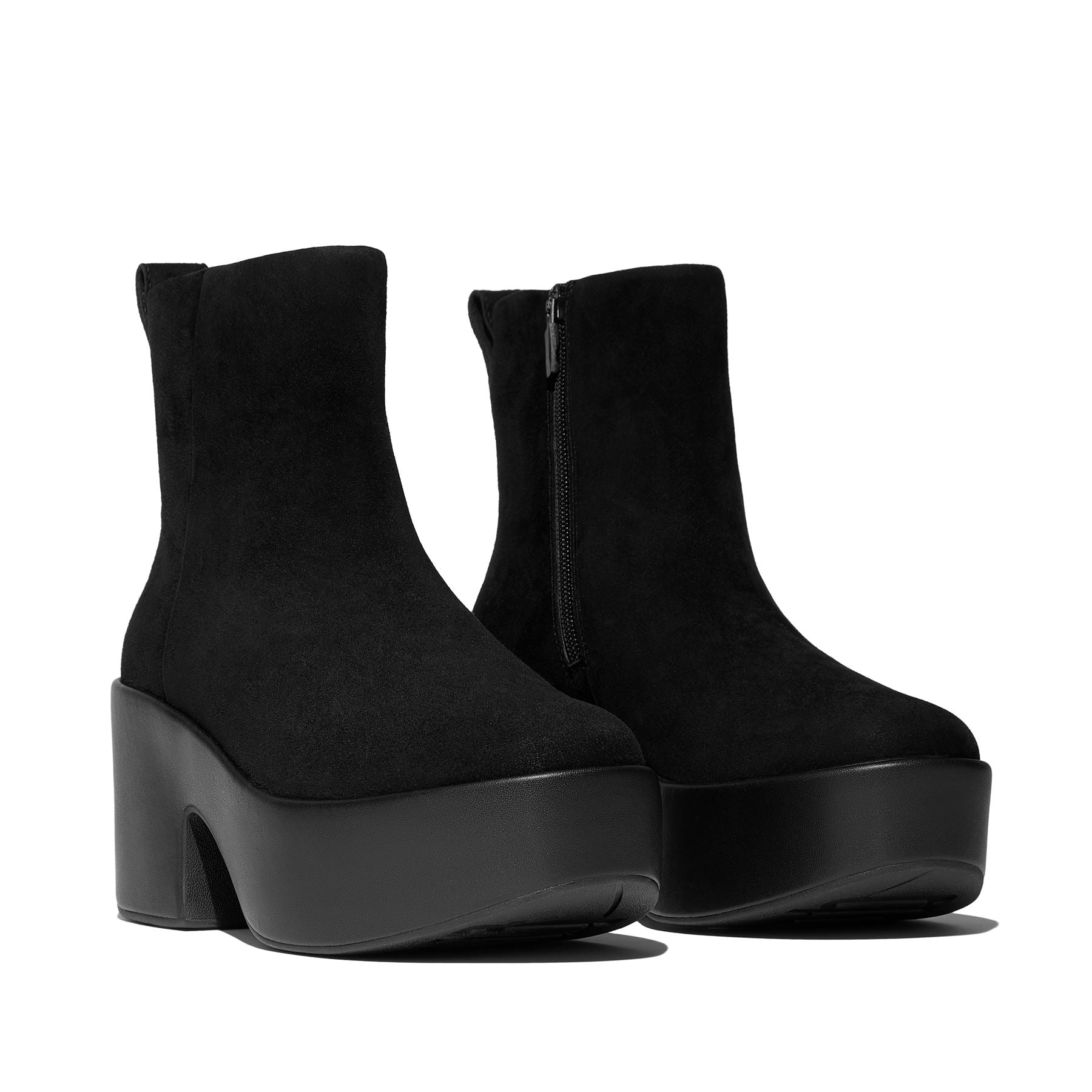 FitFlop Platfforms Heeled Suede Women's Black Ankle Boots