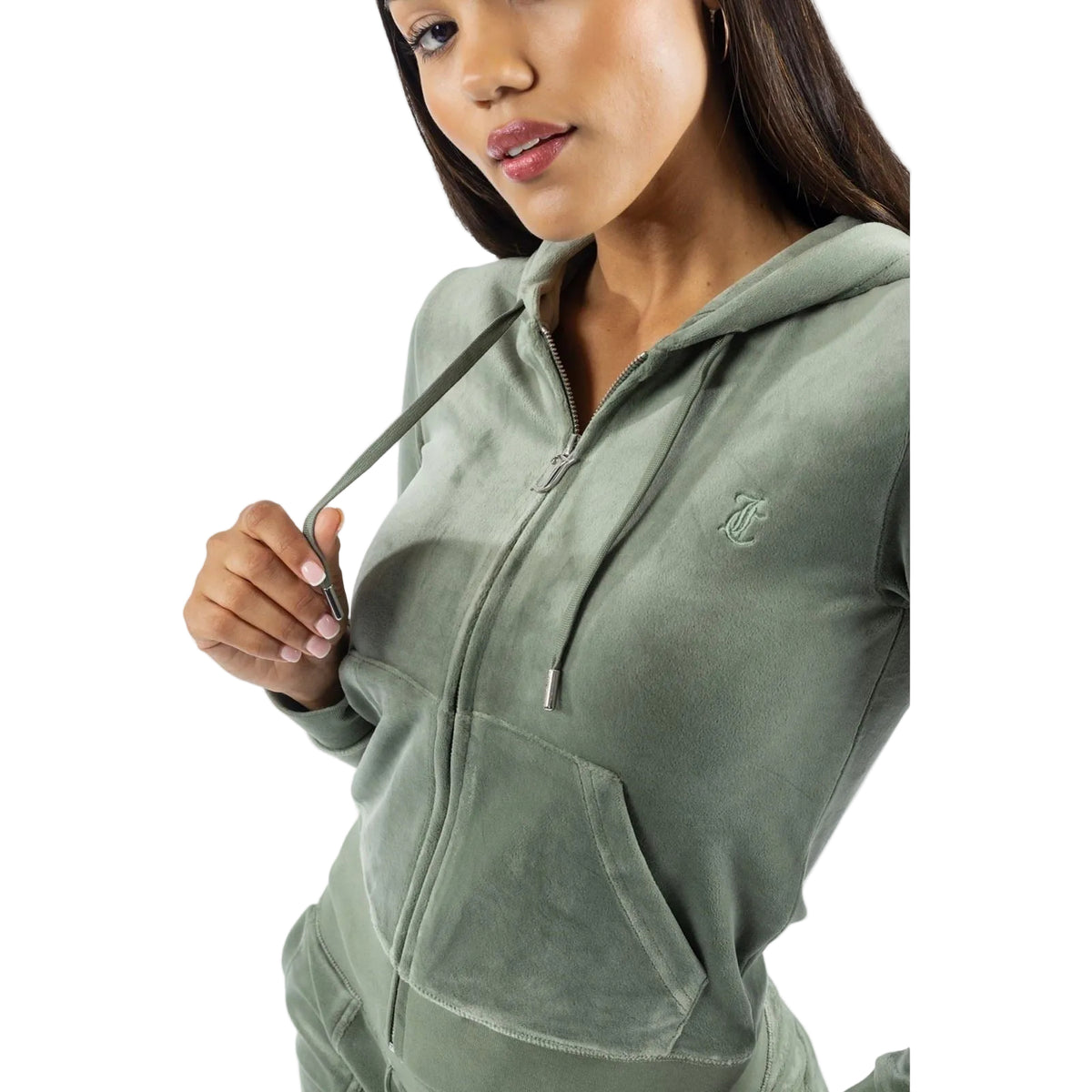 Juicy Couture Robertson Classic Jacket Polyester Women's Green Hooded Sweatshirt