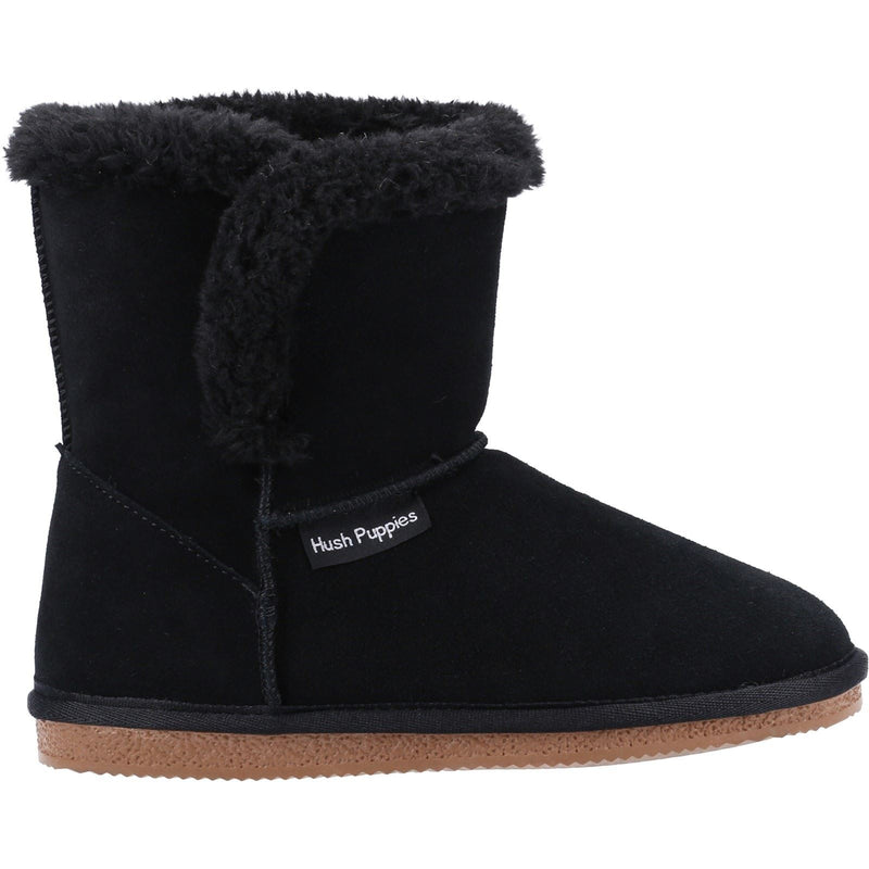 Hush Puppies Ashleigh Suede And Faux Fur Women's Black Slippers