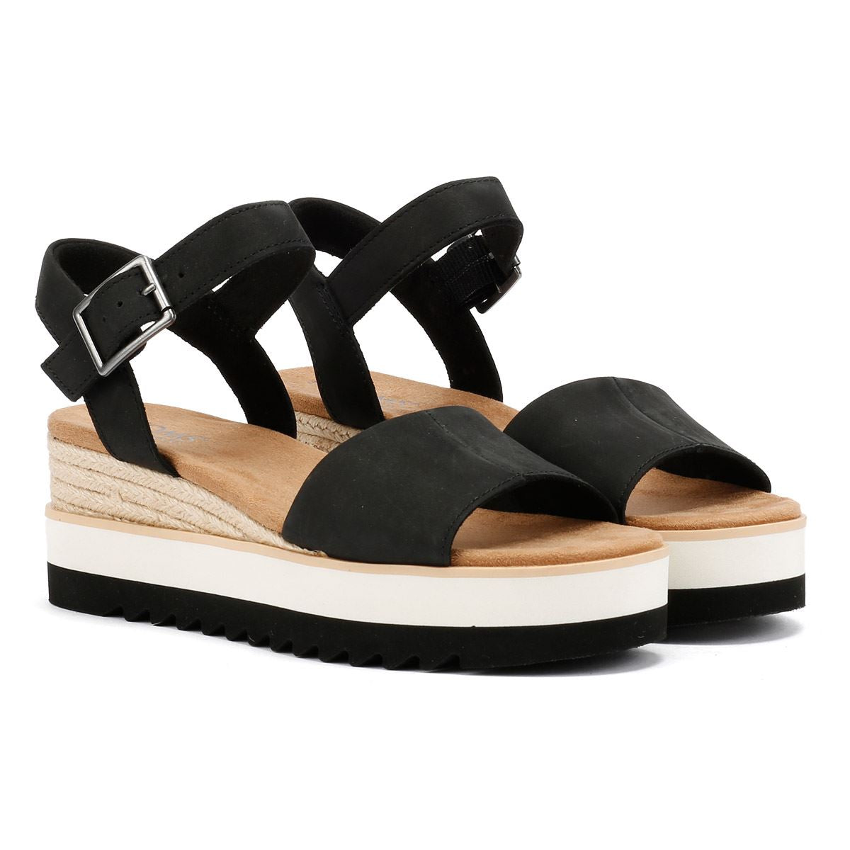 TOMS Diana Leather Women's Black Sandal Wedges
