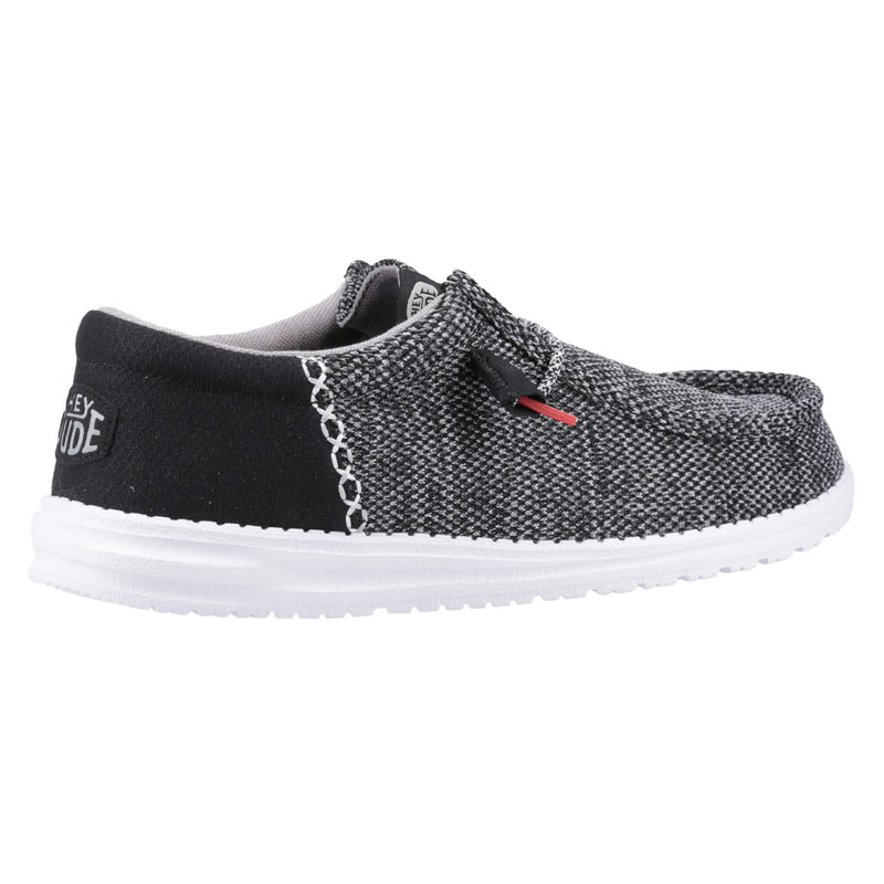 HEYDUDE Wally Funk Open Mesh Synthetic/Spandex/Cotton Men's Black/White Boat Shoes