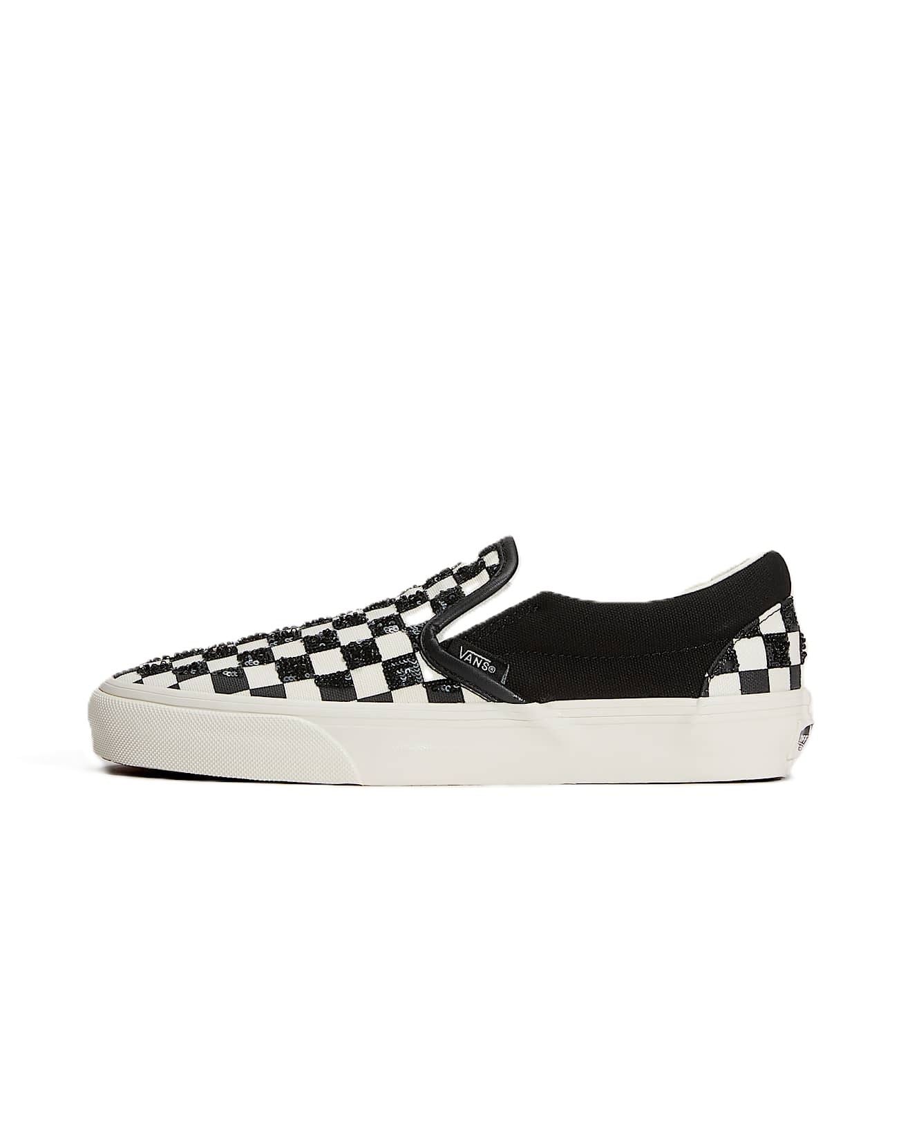 Vans Classic Slip-On Canvas Women's Black/White Beaded Checkerboard Sneakers