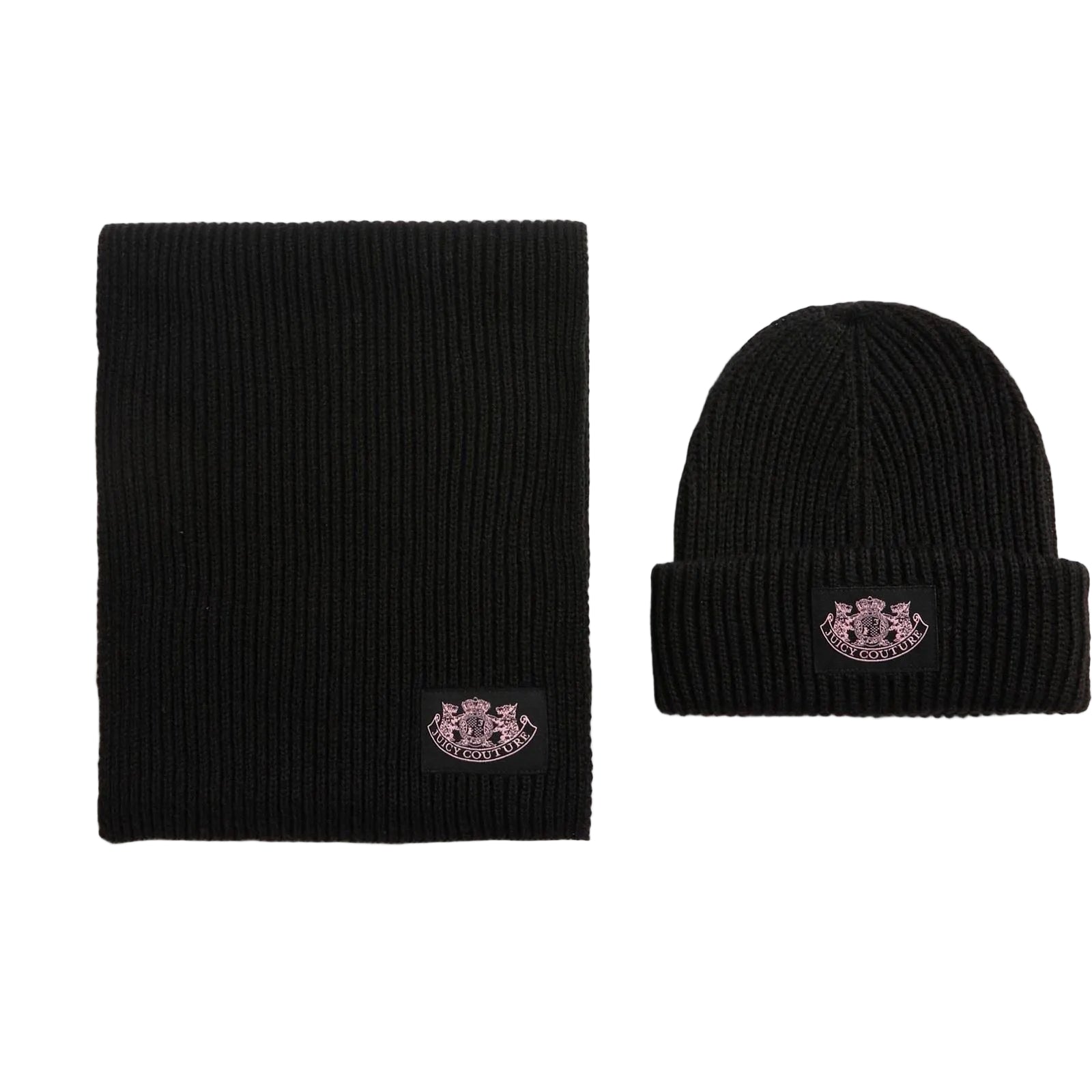 Juicy Couture Crest Unisex Adults Black Hat & Scarf Set - One Size