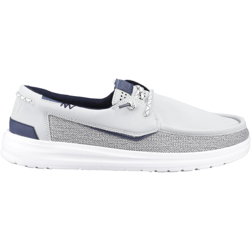 HEYDUDE Welsh Grip Classic Mesh Cotton Blend Men's Storm Gray/Navy Blazer Boat Shoes