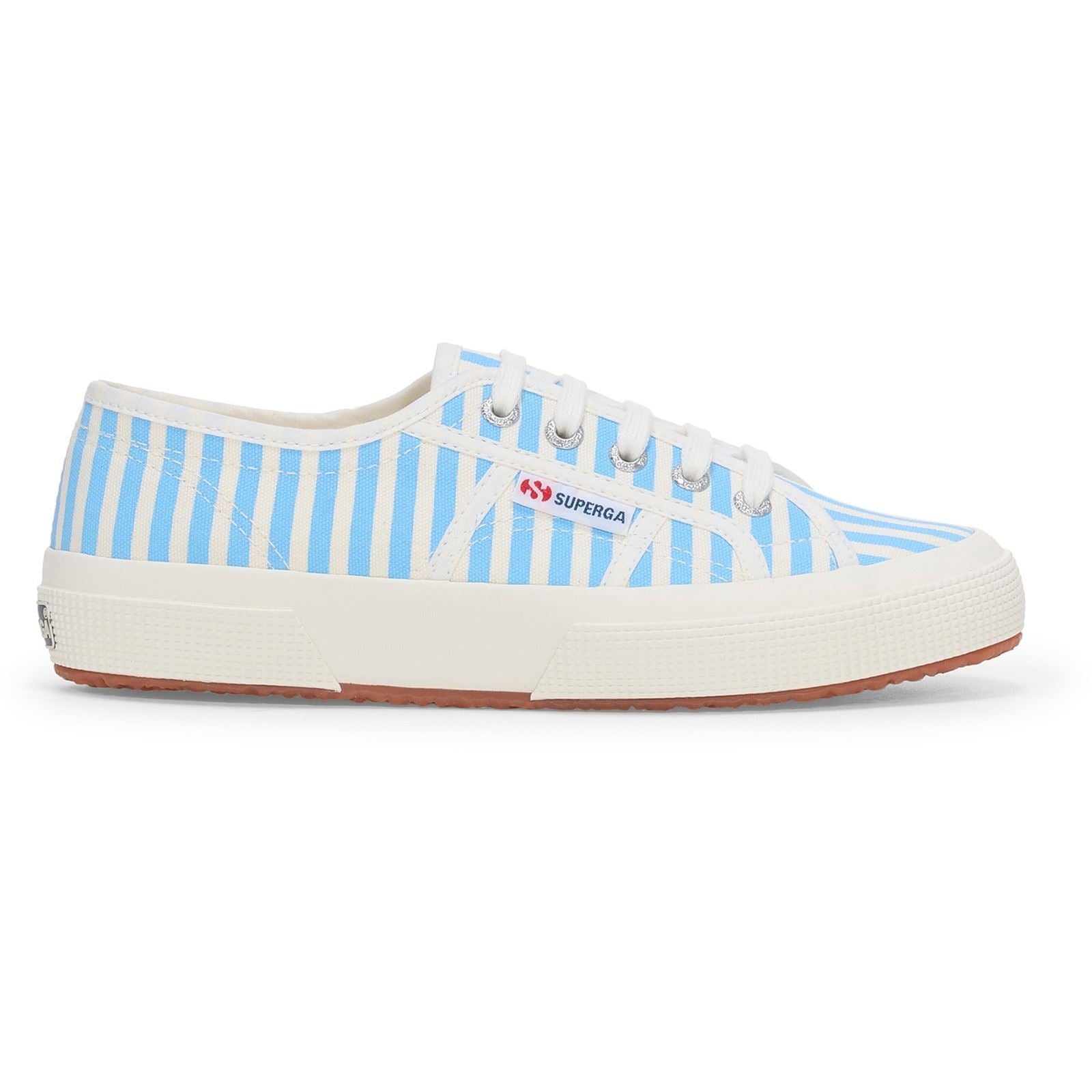 Superga 2750 Stripes Print Cotton Women's Off White/Azure Sneakers