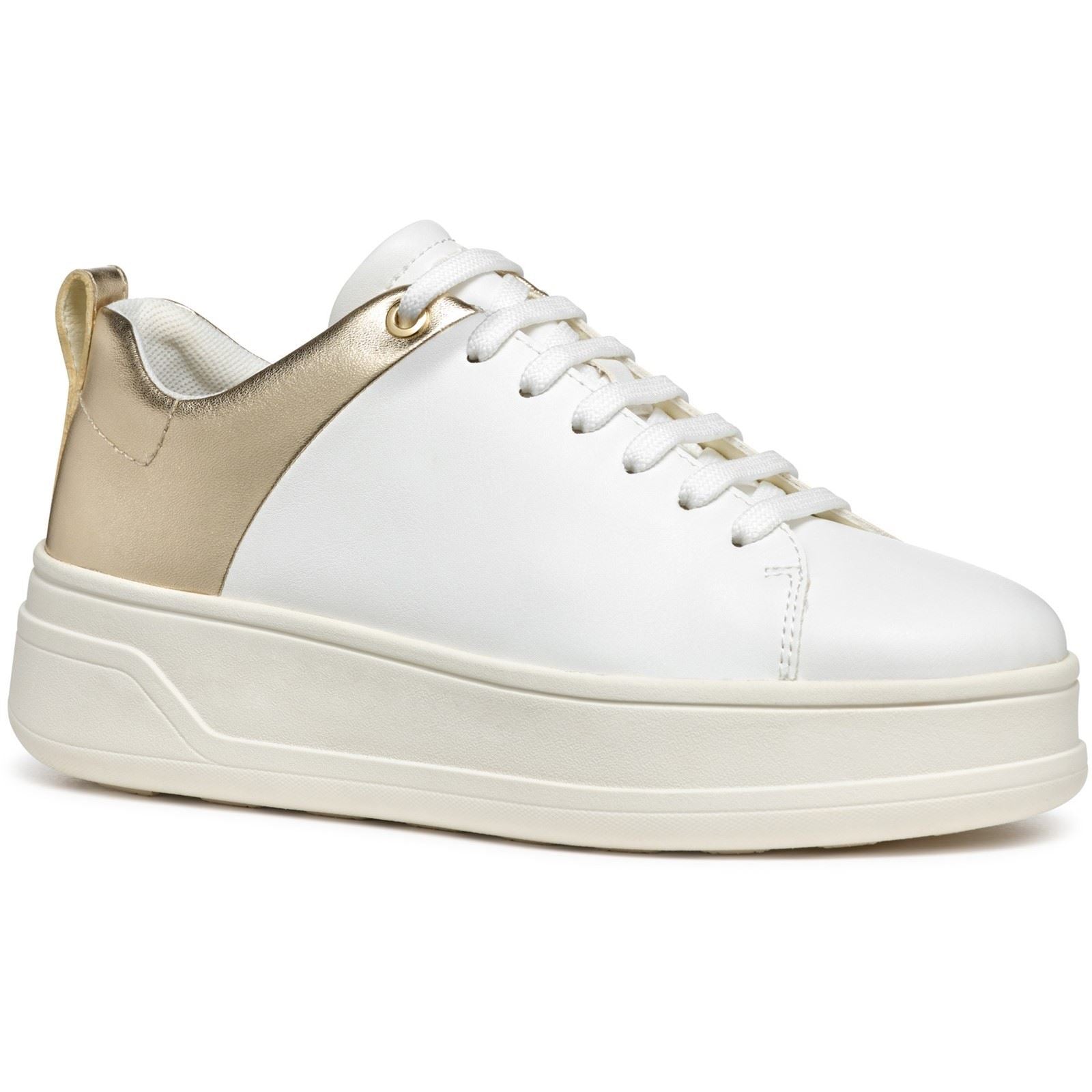 Geox D SPHERICA ECUB-2 Women's White/Light Gold Sneakers