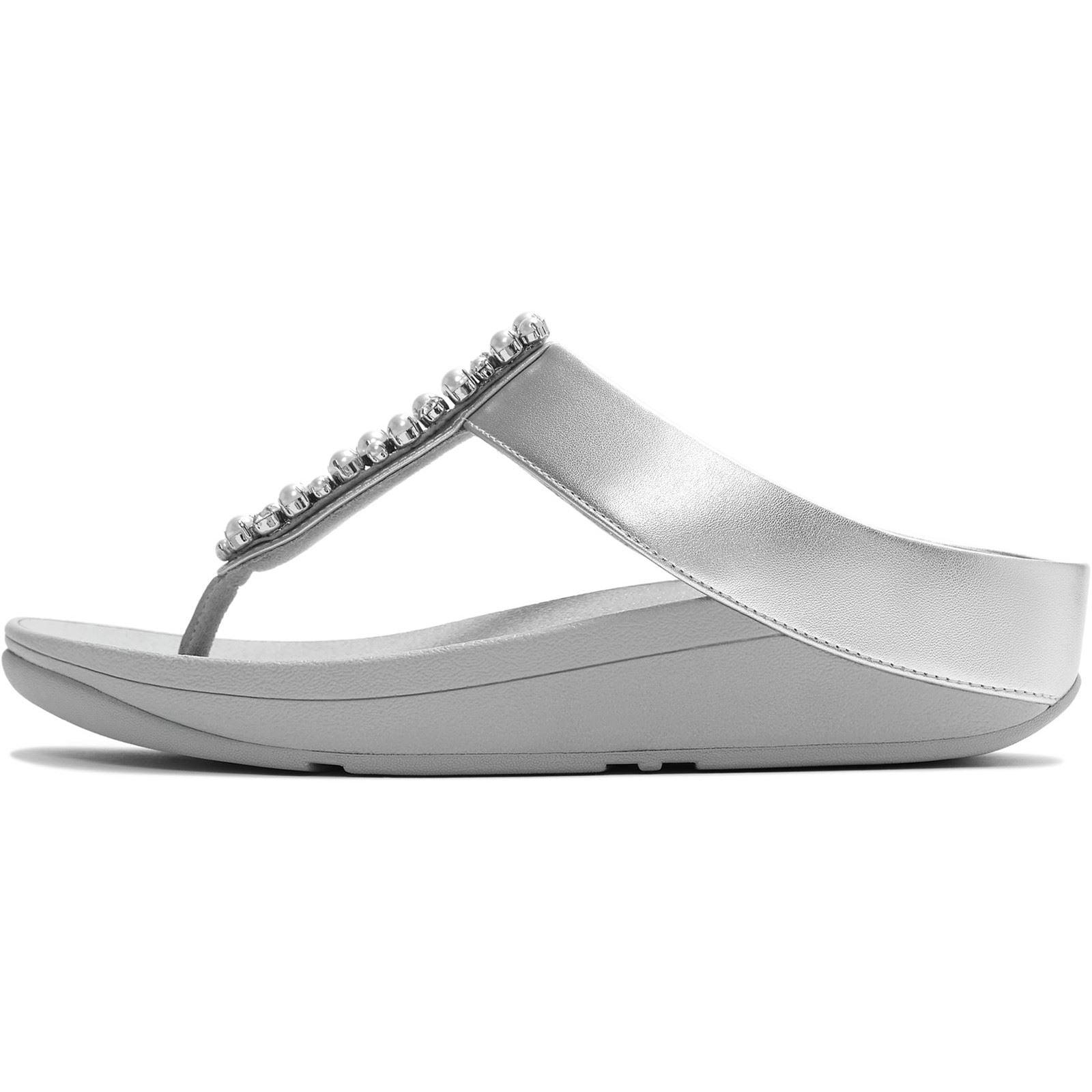 Fitflop Fino Toe-Post Polyurethane Women's Silver Sandals
