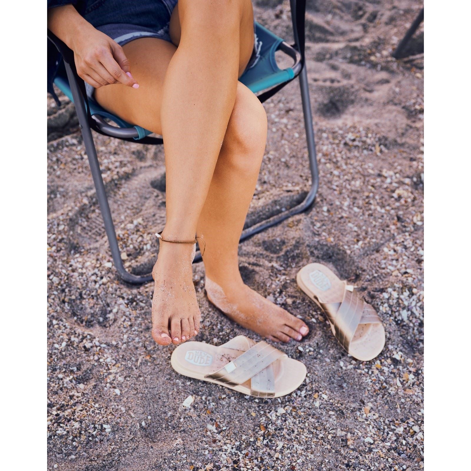 HEYDUDE Christi Slide Distressed Synthetic Women's Metallic Sandals