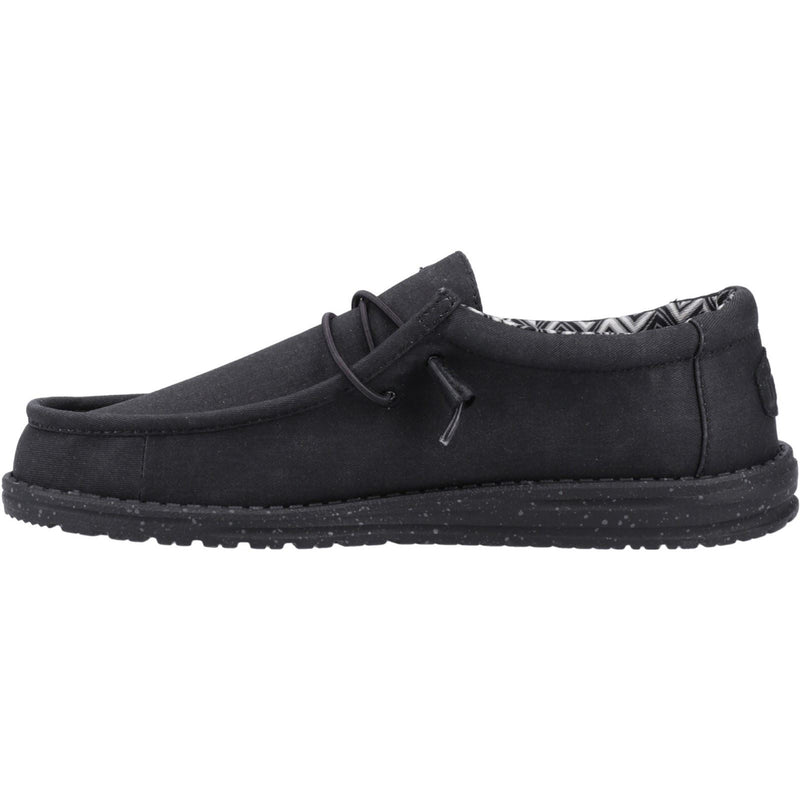HEYDUDE Wally Canvas 100% Cotton Men's Black Boat Shoes
