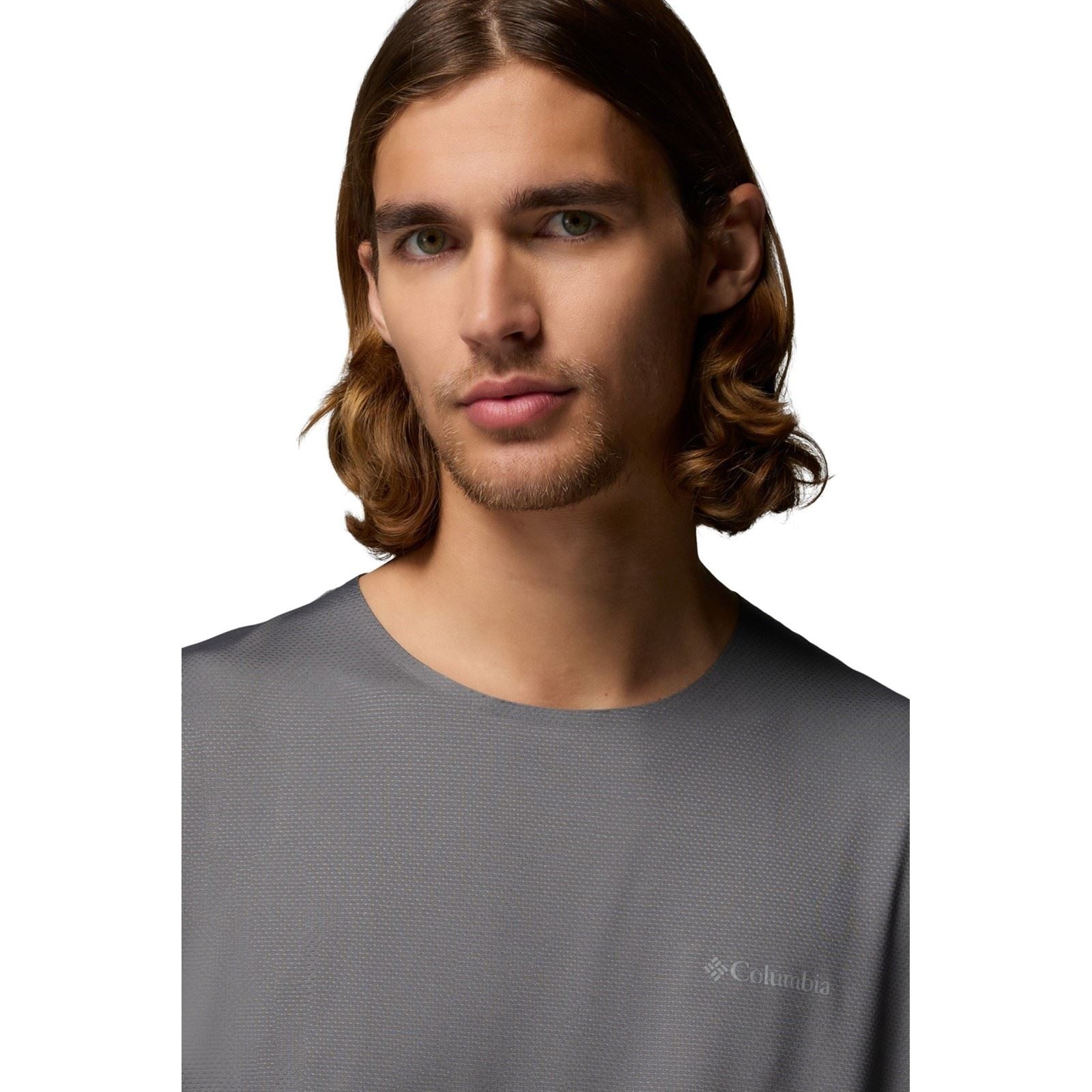 Columbia Three Pitch SS Crew Polyester Men's Grey Activewear T-Shirts