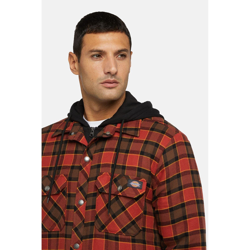 Dickies Fleece Hooded Flannel Shirt Men's Red Shirt Jacket