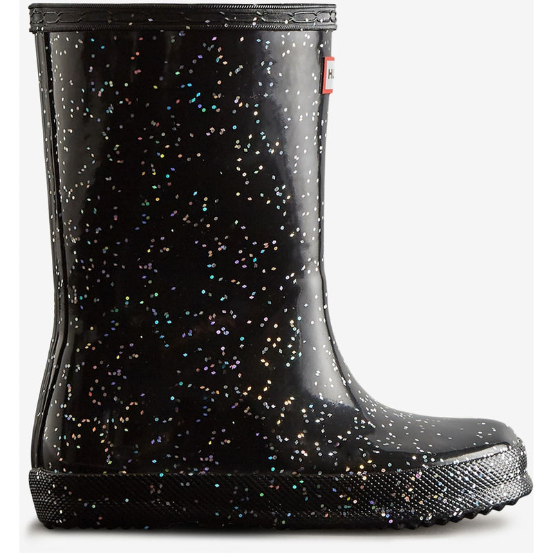 Hunter Kids First Giant Glitter Rubber Black Wellington Boots