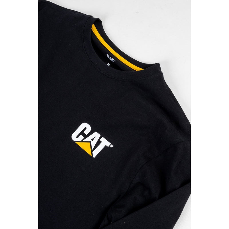 Caterpillar Trademark Banner Long Sleeve Cotton Men's Black T-Shirt