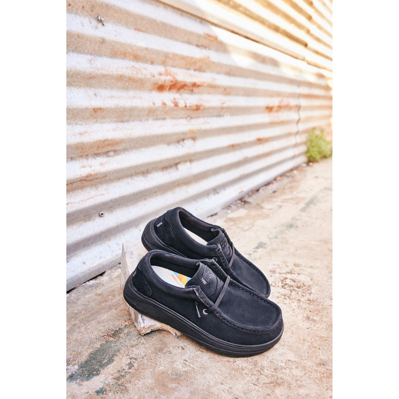 HEYDUDE Wally X Suede Men's Black Boat Shoes