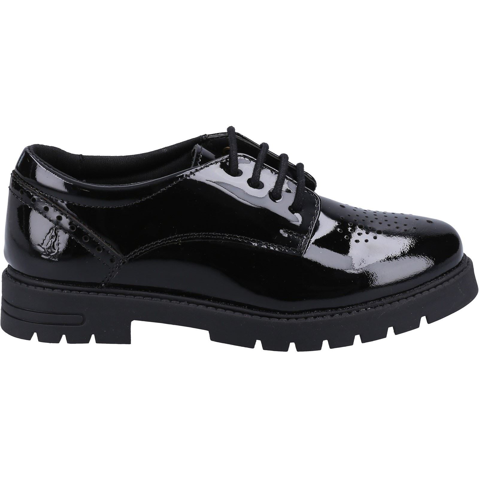 Hush Puppies Jayne Patent SNR Leather Girls's Black Lace-Up Shoes