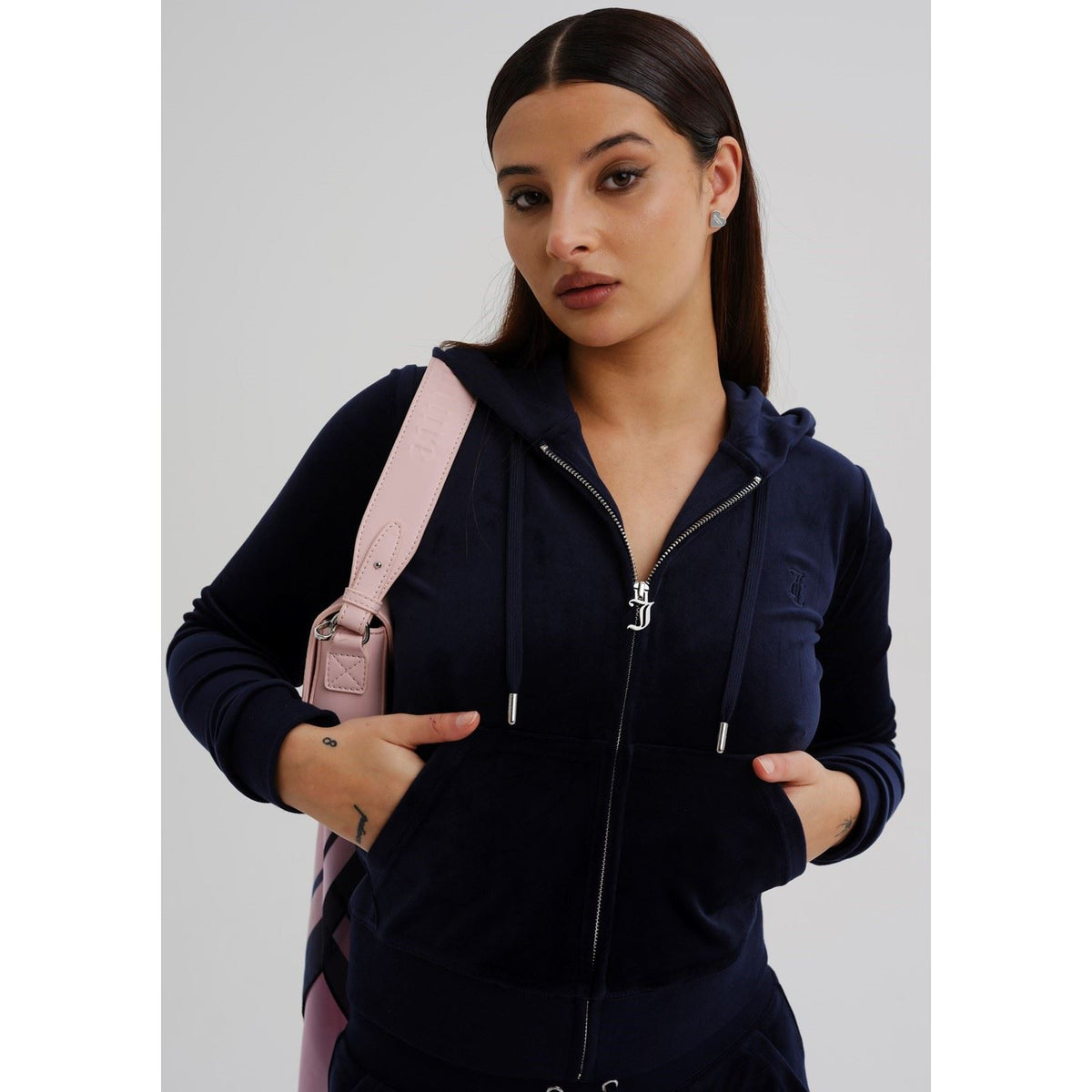 Juicy Couture Robertson Classic Jacket Polyester Women's Blue Hooded Sweatshirt