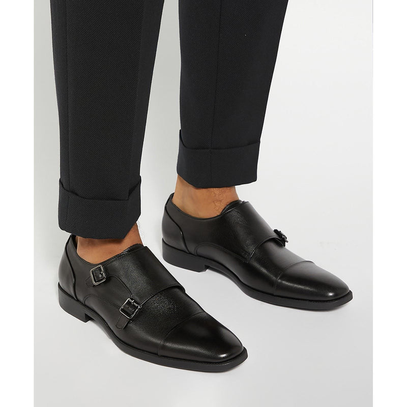 Dune Satchin Leather Men's Black Double Monk Shoes
