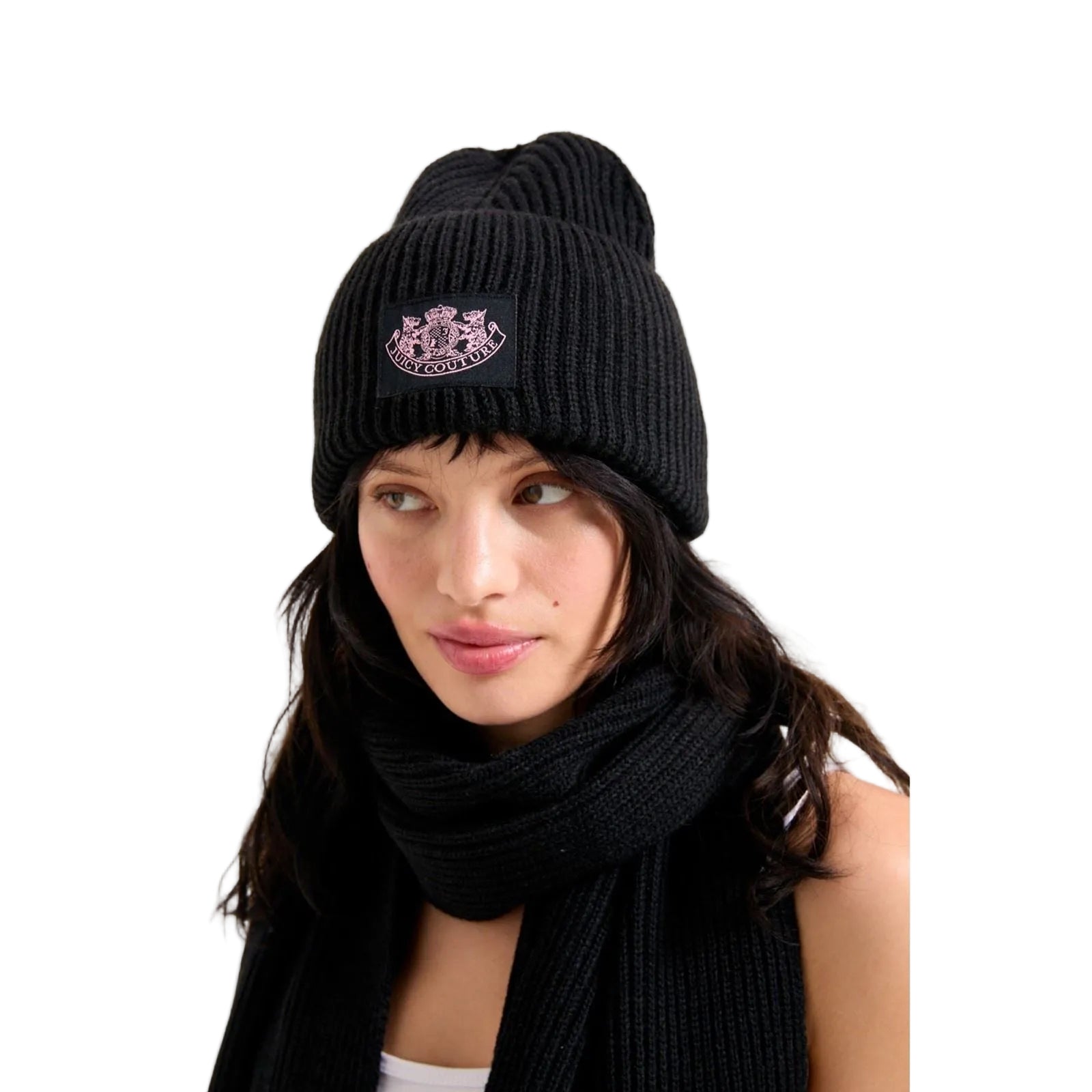 Juicy Couture Crest Unisex Adults Black Hat & Scarf Set - One Size