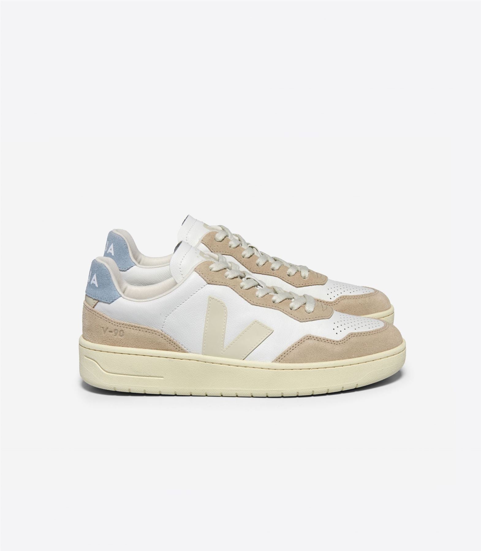 Veja V-90 Leather Women's White/Pierre/Steel Sneakers