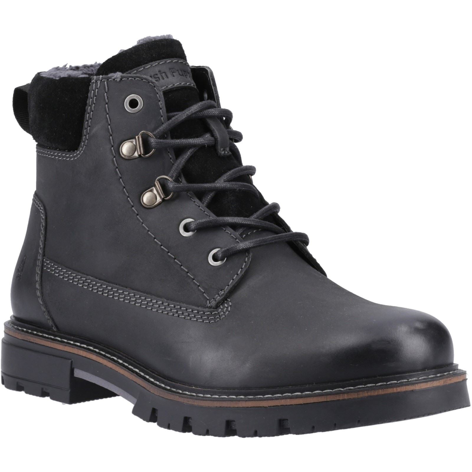 Hush Puppies Pier Leather Men's Black Ankle Boots