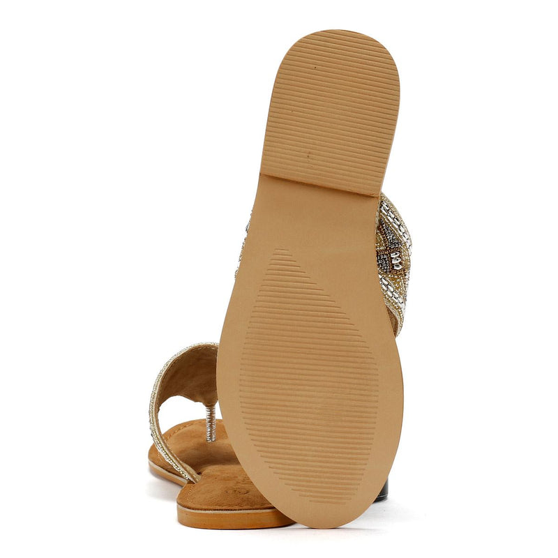 Tower London Wide Vamp Toepost Women's Gold Sandals