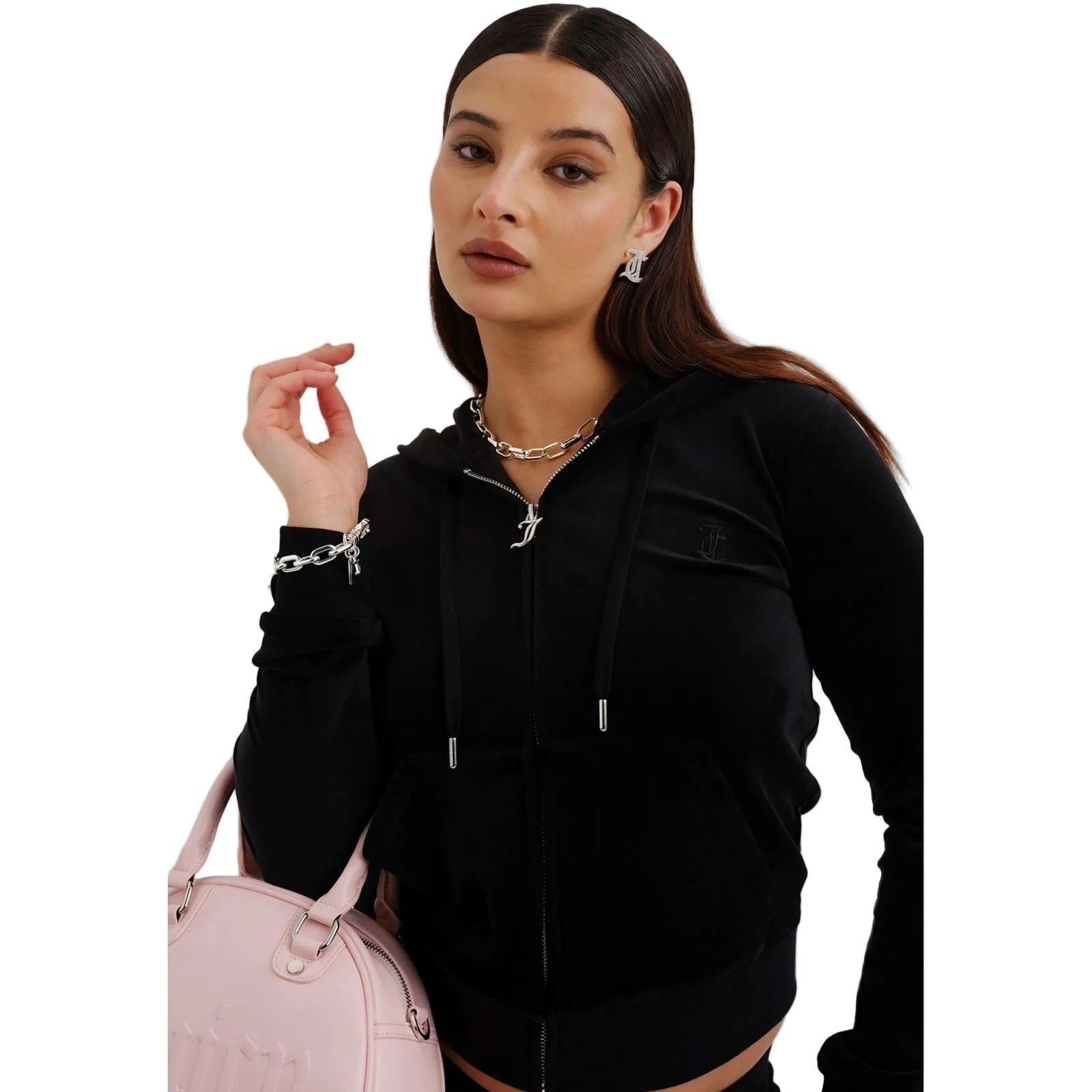 Juicy Couture Robertson Classic Jacket Polyester Women's Black Hooded Sweatshirt