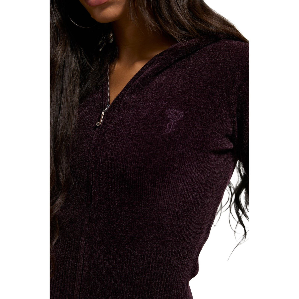 Juicy Couture Maya Knit Hoodie Women's Wine Hooded Sweatshirt