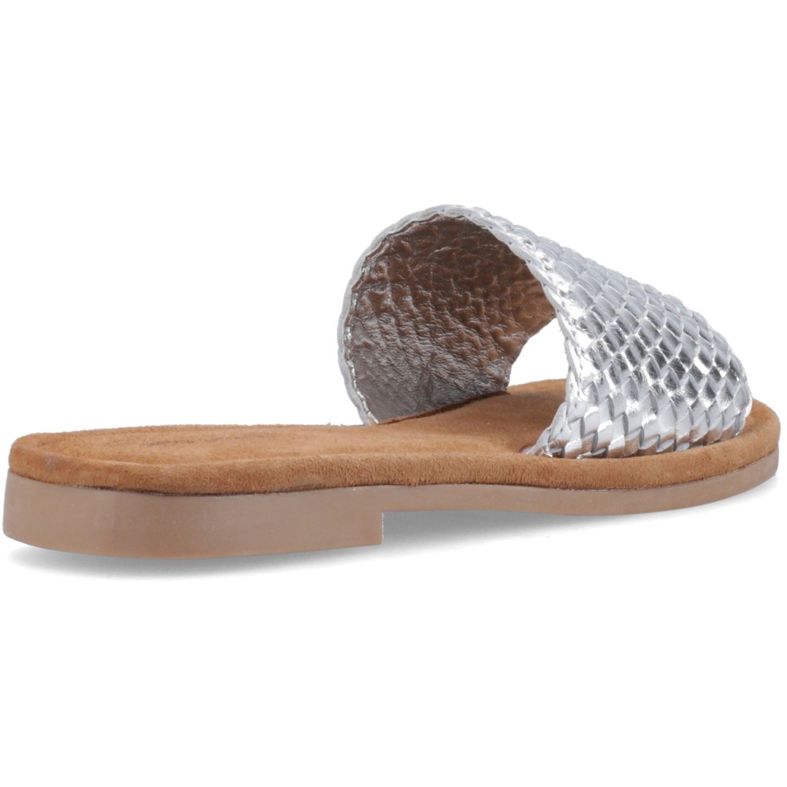 Hush Puppies Hetty Slide Leather Women's Silver Wide Sandals
